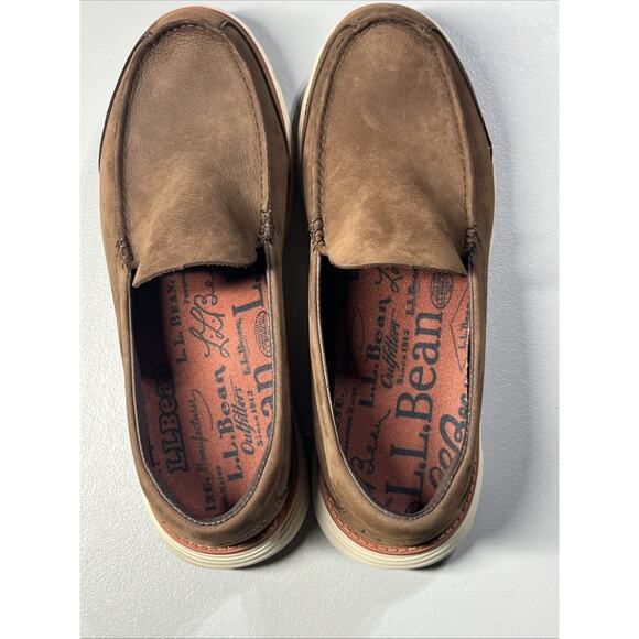 LL Bean Mens Kennebec Slip On Shoes 9 Medium Dark Earth Leather Athletic Sneaker - Picture 4 of 10